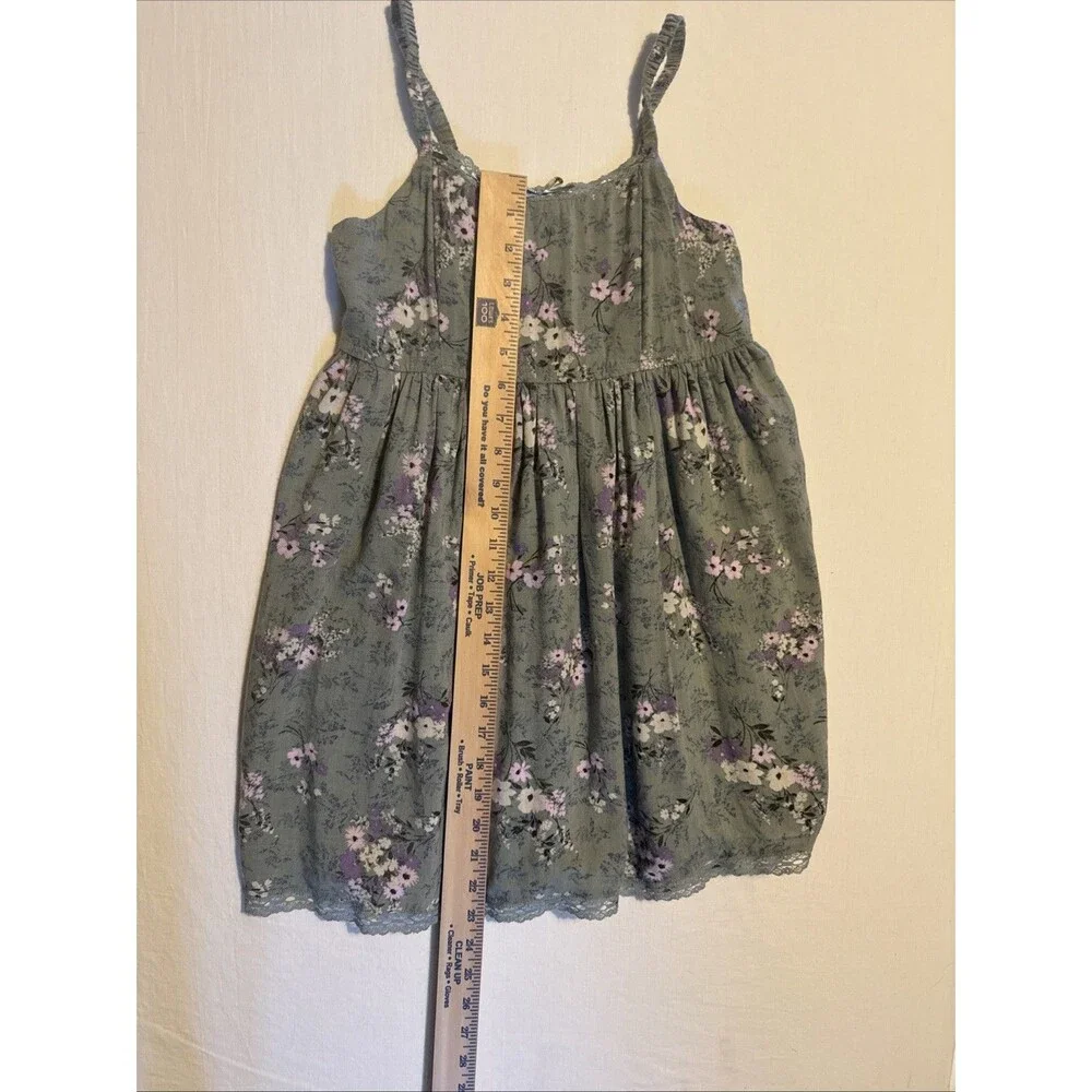 Y2K Cottagecore Sage Green Floral Babydoll Slip Dress Mini Sundress - Size Med